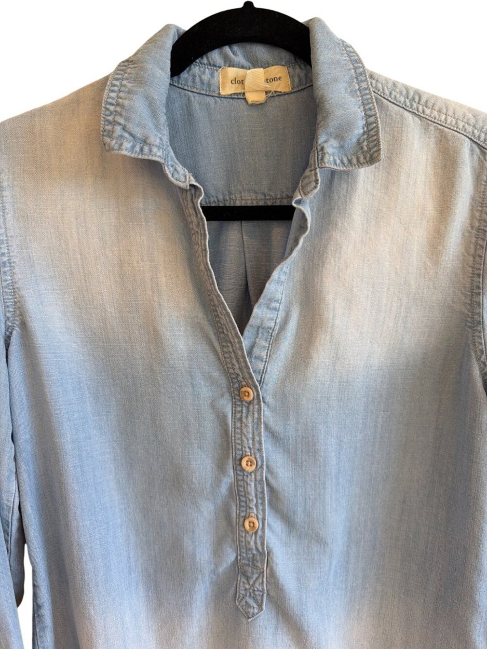 Cloth and Stone Anthropologie Denim Chambray Popover Blouse Shirt V Neck Small - Picture 4 of 7